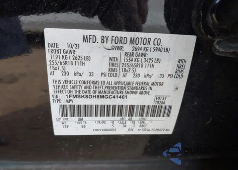 2021 Ford Explorer Xlt from USA, damaged, VIN 1FMSK8DH8MGC41461